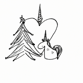 a hearth with an unicorn and a christmas tree
